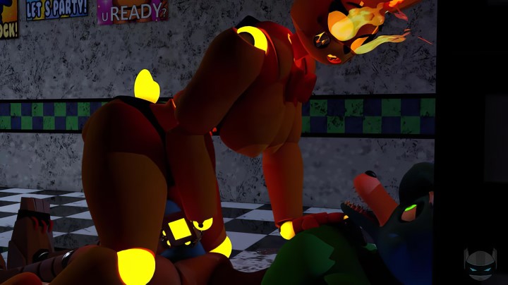 Огненный кролик Спрингтрап из FNAF скачет на члене Фокси